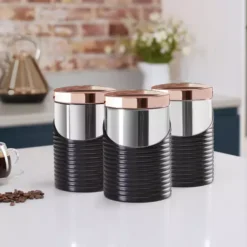 Linear Rose Gold Set Of 3 Canister -Kitchen Supplies Store fit 1616