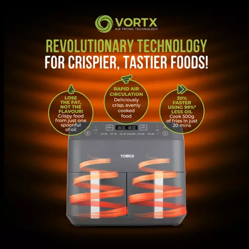 Vortx Dual Basket Air Fryer With 6 Pre-Set Functions 7.6 Litre 8 Vortx Dual Basket Air Fryer With 6 Pre-Set Functions 7.6 Litre - Image 6