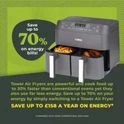 Vortx Dual Basket Air Fryer With 6 Pre-Set Functions 7.6 Litre 18 Vortx Dual Basket Air Fryer With 6 Pre-Set Functions 7.6 Litre -Kitchen Supplies Store fit 164