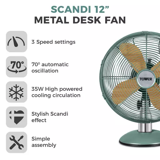 Scandi 12" Metal Desk Fan 4 Scandi 12" Metal Desk Fan - Image 2