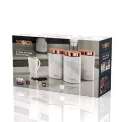 Marble Rose Gold Set Of 3 Canisters 8 Marble Rose Gold Set Of 3 Canisters -Kitchen Supplies Store fit 1914