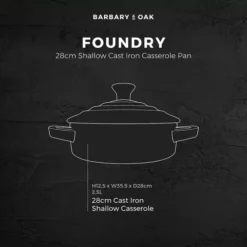 Foundry 28cm Shallow Cast Iron Casserole -Kitchen Supplies Store fit 1965