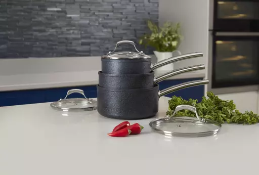 TruStone 3 Piece Saucepans Violet Black 8 TruStone 3 Piece Saucepans Violet Black - Image 6