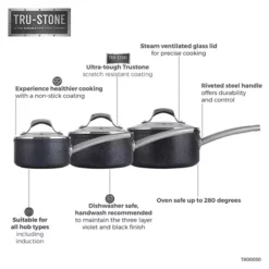 TruStone 3 Piece Saucepans Violet Black 20 TruStone 3 Piece Saucepans Violet Black -Kitchen Supplies Store fit 2096