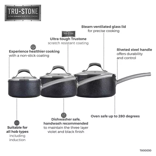 TruStone 3 Piece Saucepans Violet Black 11 TruStone 3 Piece Saucepans Violet Black - Image 9