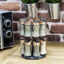Rose Gold Rotating Spice Rack 16 Jars -Kitchen Supplies Store fit 2171
