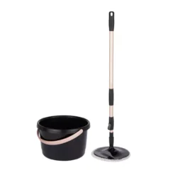 Tower Spin Mop With Angled Head Black And Blush Gold