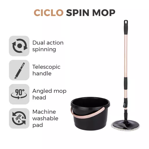 Tower Spin Mop With Angled Head Black And Blush Gold 4 Tower Spin Mop With Angled Head Black And Blush Gold - Image 2