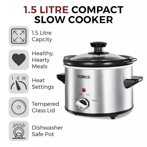 1.5 Litre Stainless Steel Slow Cooker 4 1.5 Litre Stainless Steel Slow Cooker - Image 2