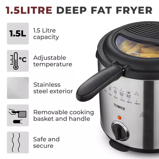 1.5 Litre 1000W Deep Fat Fryer Stainless Steel 4 1.5 Litre 1000W Deep Fat Fryer Stainless Steel - Image 2