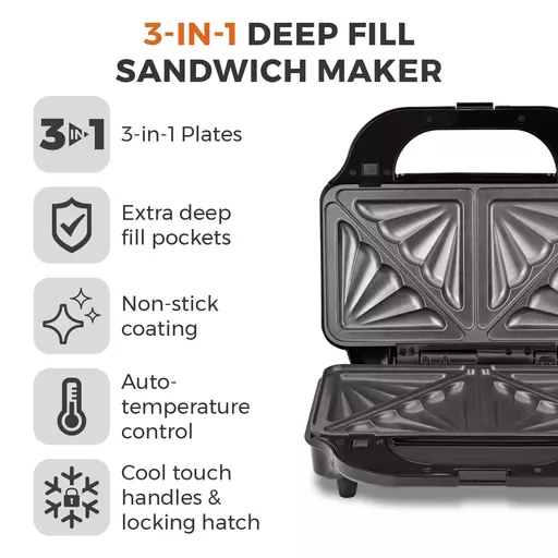 3 In 1 Deep Filled Sandwich Maker 900W 4 3 In 1 Deep Filled Sandwich Maker 900W - Image 2